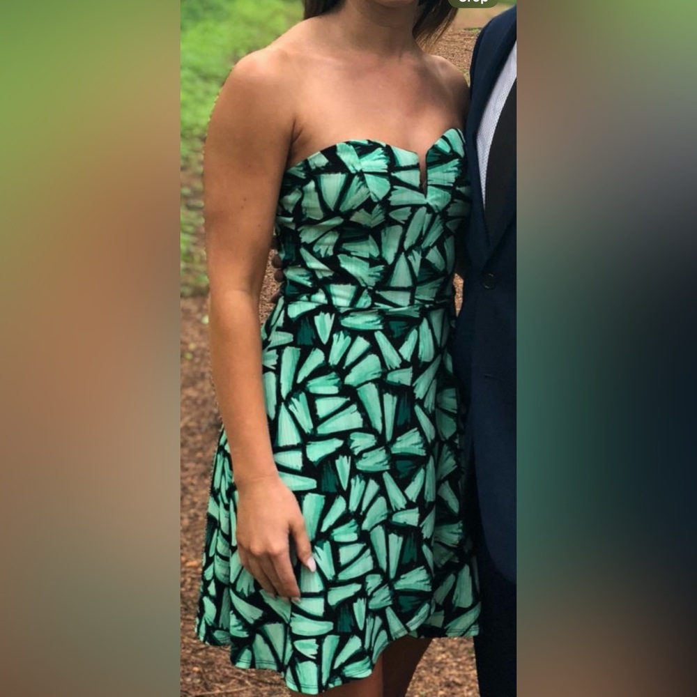 Green Print Strapless Dresss